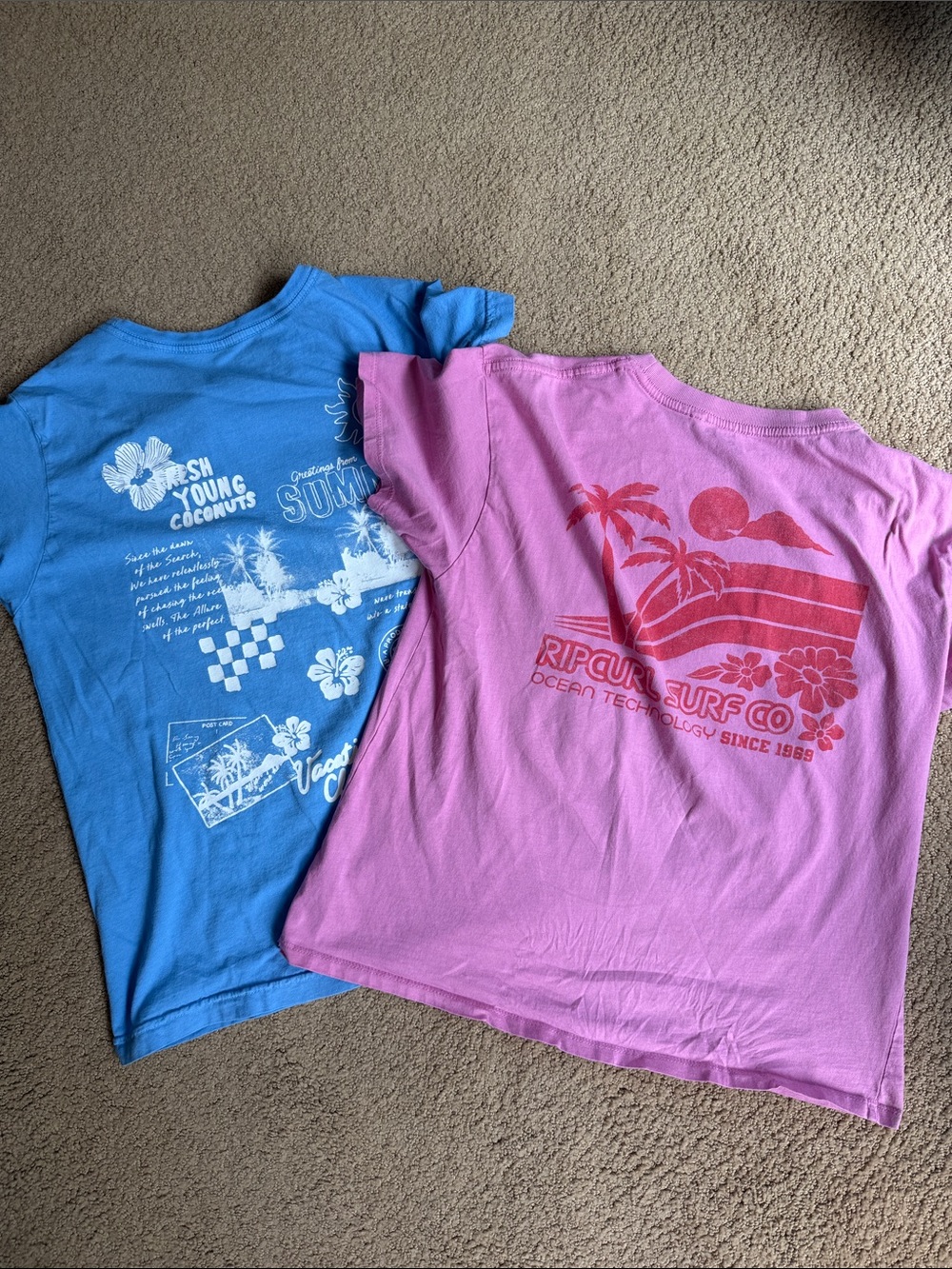 Rip Curl Pink and Blue Short Sleeve Surf Tee Set, size XS juniors/womens